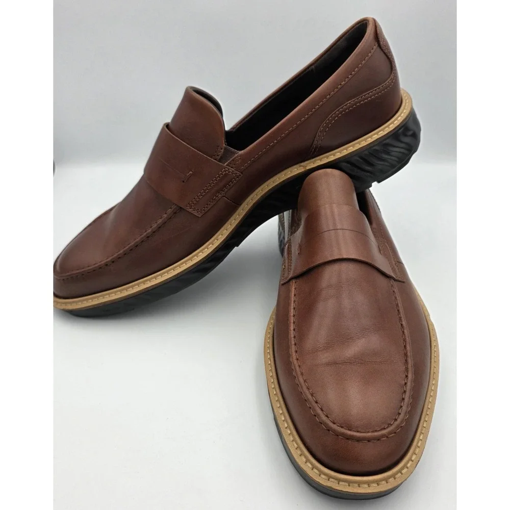 ECCO ST.1 Hybrid Penny Loafer Leather Shoes SlipOn Cognac Brown Mens Sz 13-13.5